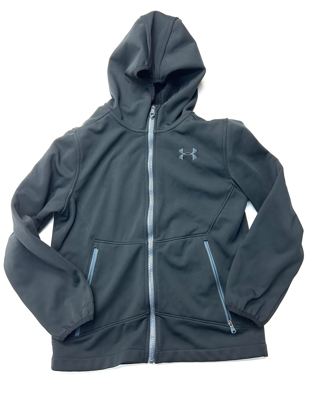 Under Armour Youth Kids Black Zip-Up Hoodie with Hood Loose Cold Gear
